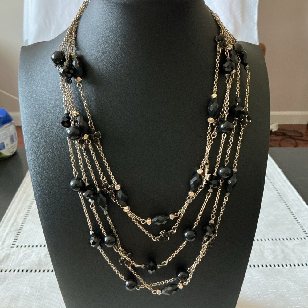 Black Acrylic Multi Strand Gold Tone Necklace